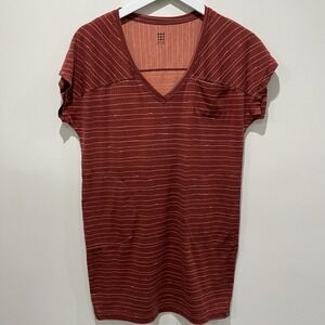 Title Nine Hiolani V-Neck Mizikuru T-Shirt Dress S‎ Orange Stripe Short Sleeve